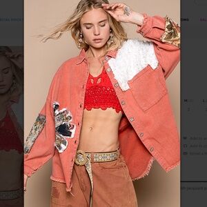 POL 💚 52 POL Long Sleeve Twill and Jacquard Shirt with Lace Patch SR19A